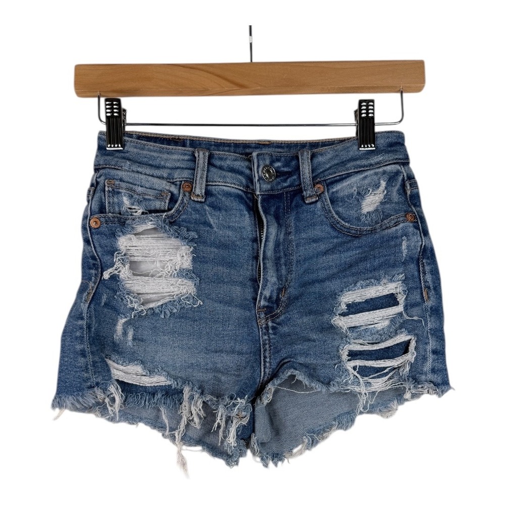 American Eagle Distressed High Rise Shorts size 00 Blue